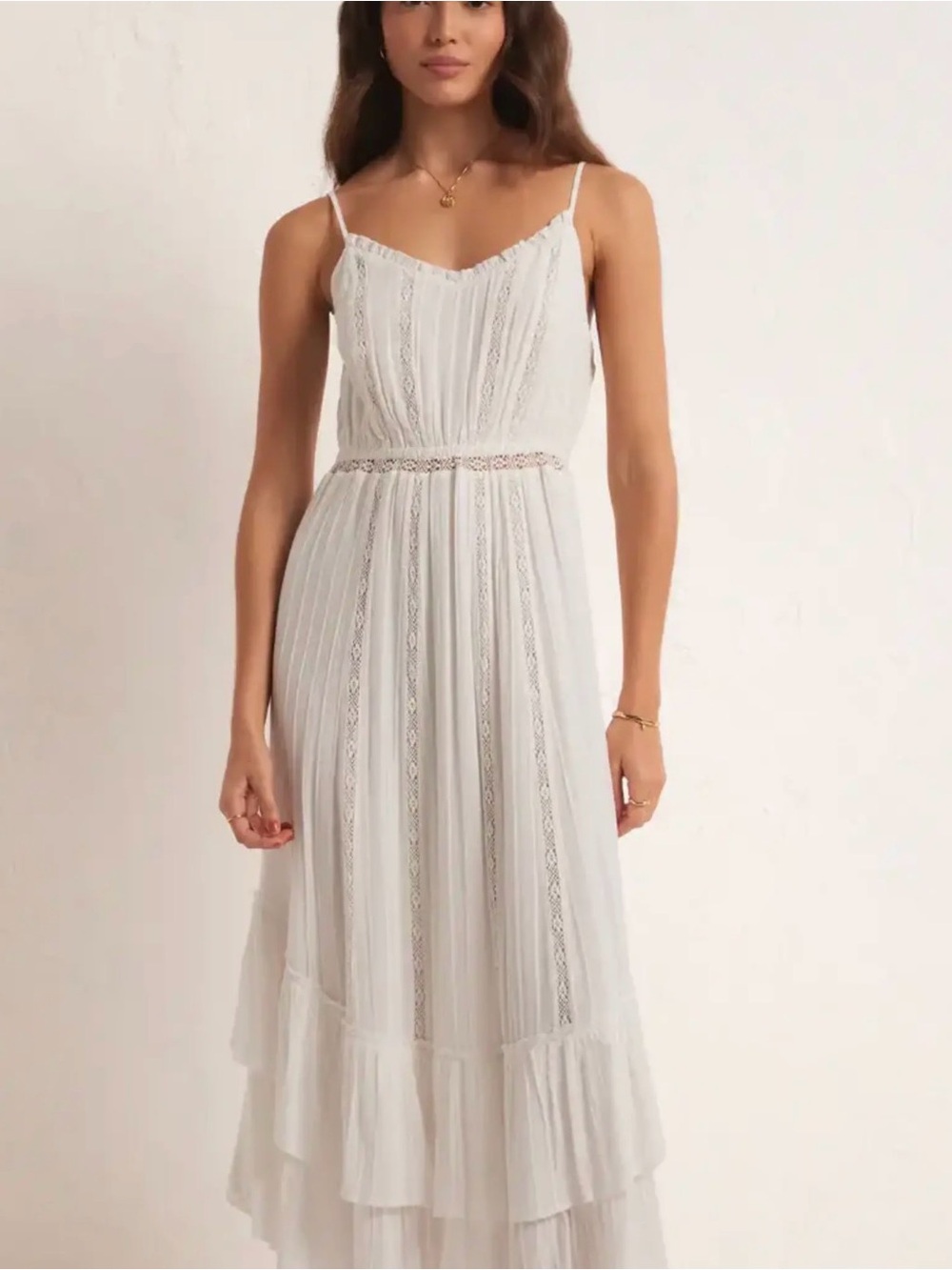 Z Supply Rose White Lace-Trim Maxi Dress